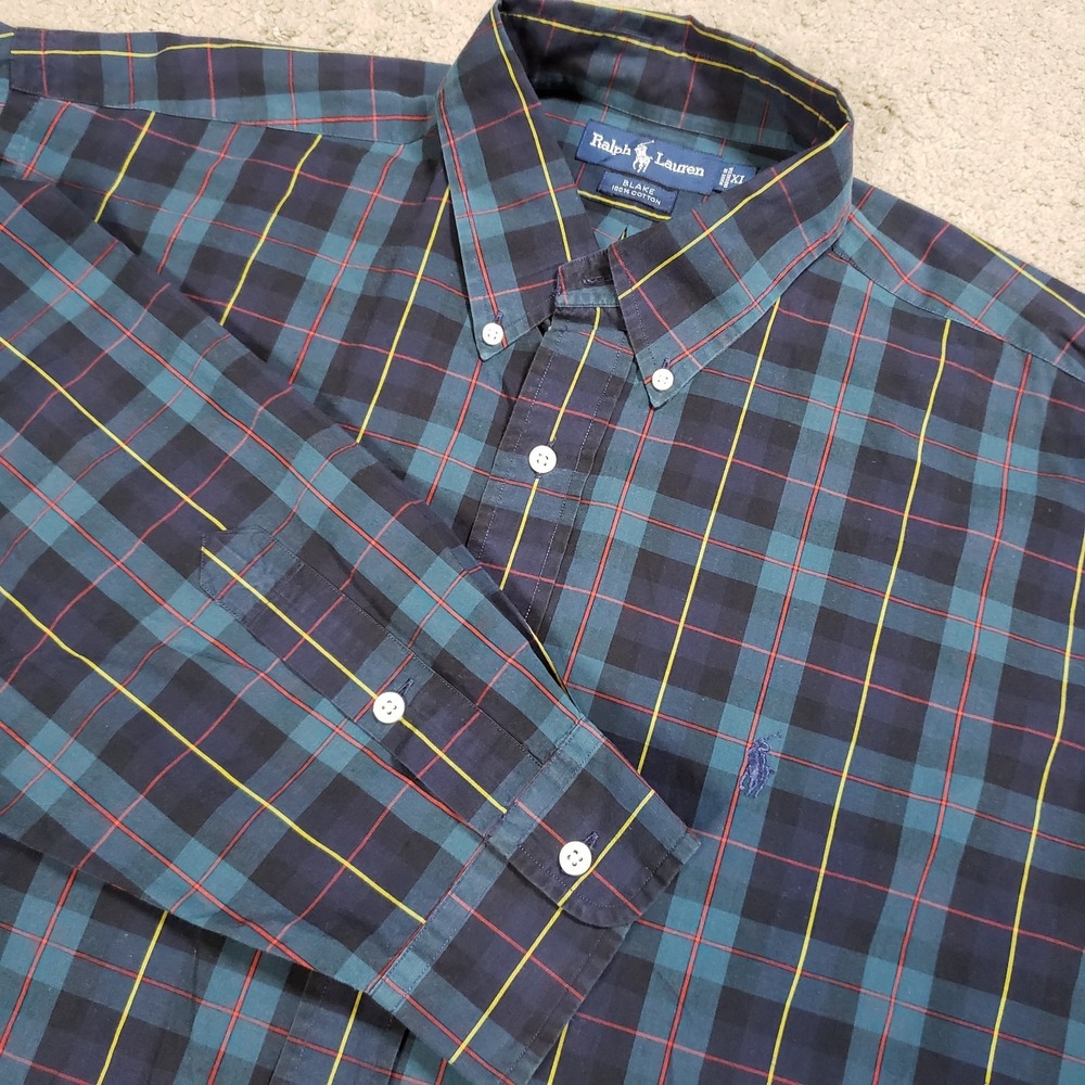 Ralph Lauren Shirt Mens XL Black Watch Tartan Plaid Blake Button‎ Down Preppy